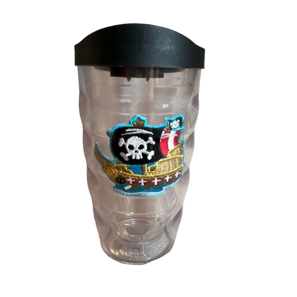 Tervis Boys‎ Pirate Ship Water Sea Flag Clear Tumbler Black Lid Travel 10 OZ